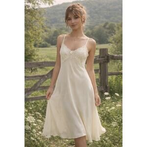 VINTAGE Y2K Slip Dress Cottagecore Ivory Lace Midi Romantic Bridal M Shadowline